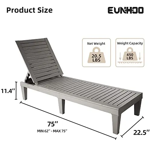 Outdoor Chaise Lounge Set of 2, Adjustable Pool Lounge Chair with 5 Positions Backrest, Waterproof Sun Loungers for
