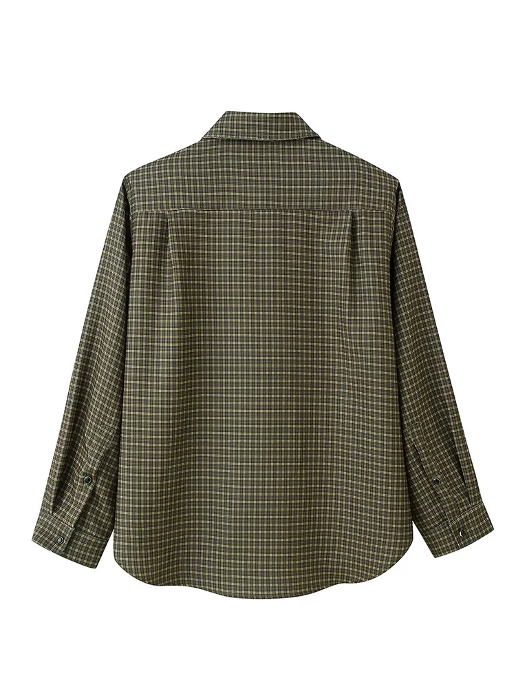    TFMLN Herbst frauen Plaid Schulter Pad Hemd Mode Revers Langarm Vintage Top Neue Lose Damen Täglichen Pendler Hemd