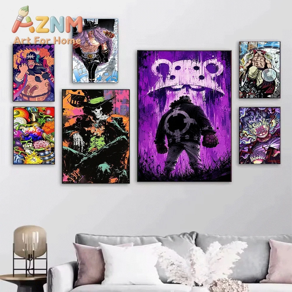 One Piece Eustass Kid Kaido Blackbeard Whitebeard Anime Collage Canvas Wall Art Unframed Single Canvas Print Wall Poster For B