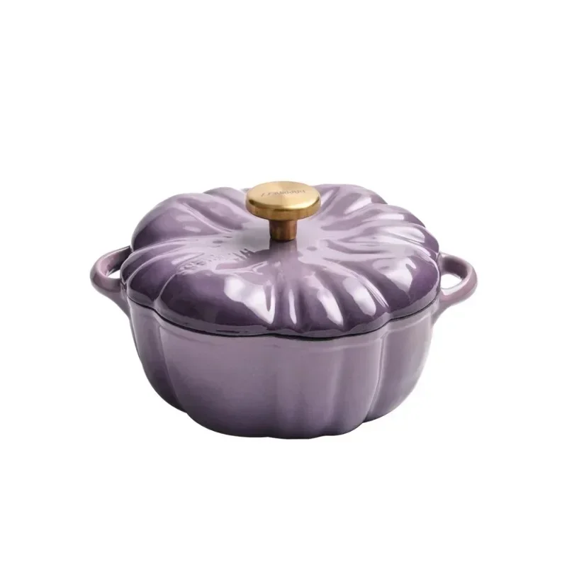 Multifunctional Cast Iron Enamel Soup Pot Evenly Heated Pumpkin Shaped Kitchen Universal Household Induction Cooker Cookware