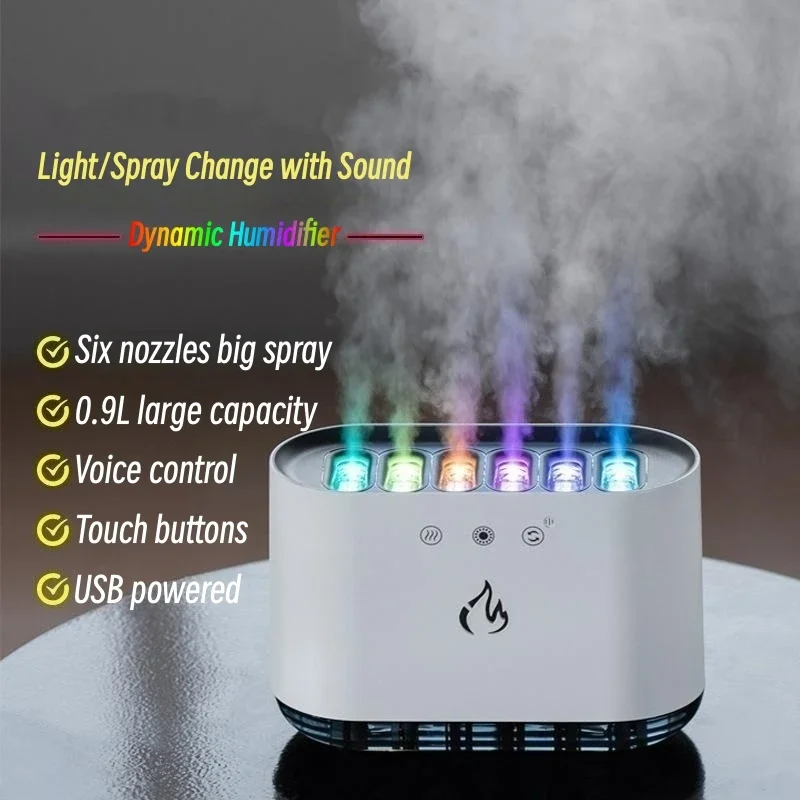 Dynamic Desktop Music Ultrasound Flame 900ML RGB Led Light Air Humidifier Diffuser Machine Mist Maker