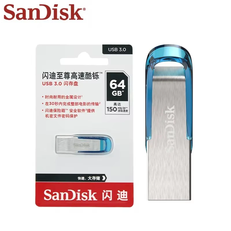 Genuine SanDisk Skyblue CZ73 USB3.0 Pen Drive 32GB  Pendrive 64GB  USB Flash Drive  128GB USB Stick USB Memoría For PC