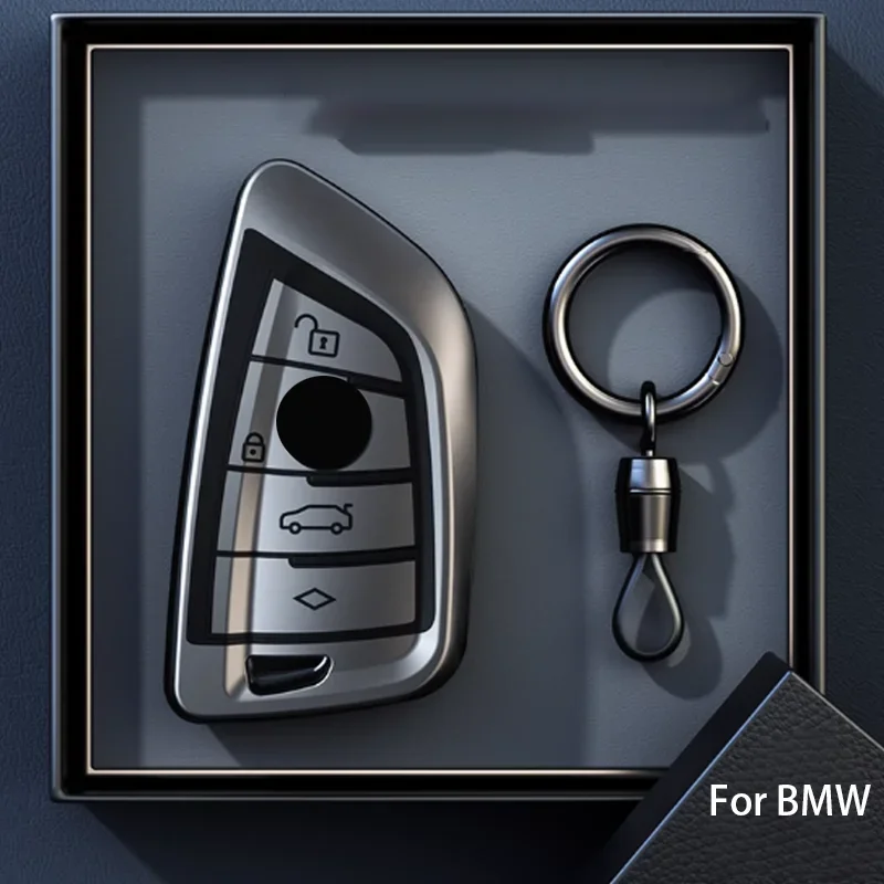 New Titanium Gray for BMW X1 X3 X4 X5 X6 F15 F16 G30 3 5 7 Series G11 F48 Smart Remote Car Key Case Cover Holder Fob Keychain
