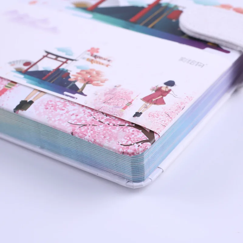 Japanese Stationery book color page illustration 32k Korean small fresh magnetic buckle diary sakura notebooks and journals