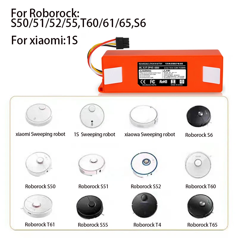 Imagem -04 - Bateria de Substituição para Xiaomi Robotic Vacuum Bateria para Xiaomi Roborock S55 S60 S65 S50 S51 s5 Max s6 14.4v Xm-s50