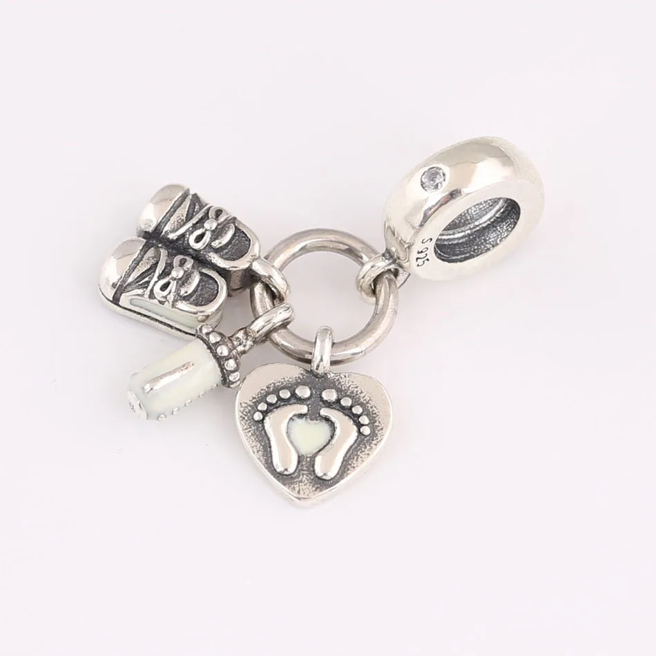 Silver Plated Pendant Bead DIY Jewelry My Little Baby Boots Heart Dangle Charm for Women Bracelets