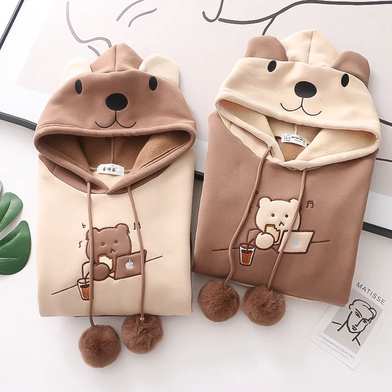 LISM y2k hoodies sweatshirt 2025 Korean Kawaii Cotton Fleece Hoodie Coat Long Sleeve Oversized  Kpop Y2K Girls Winter Clothes