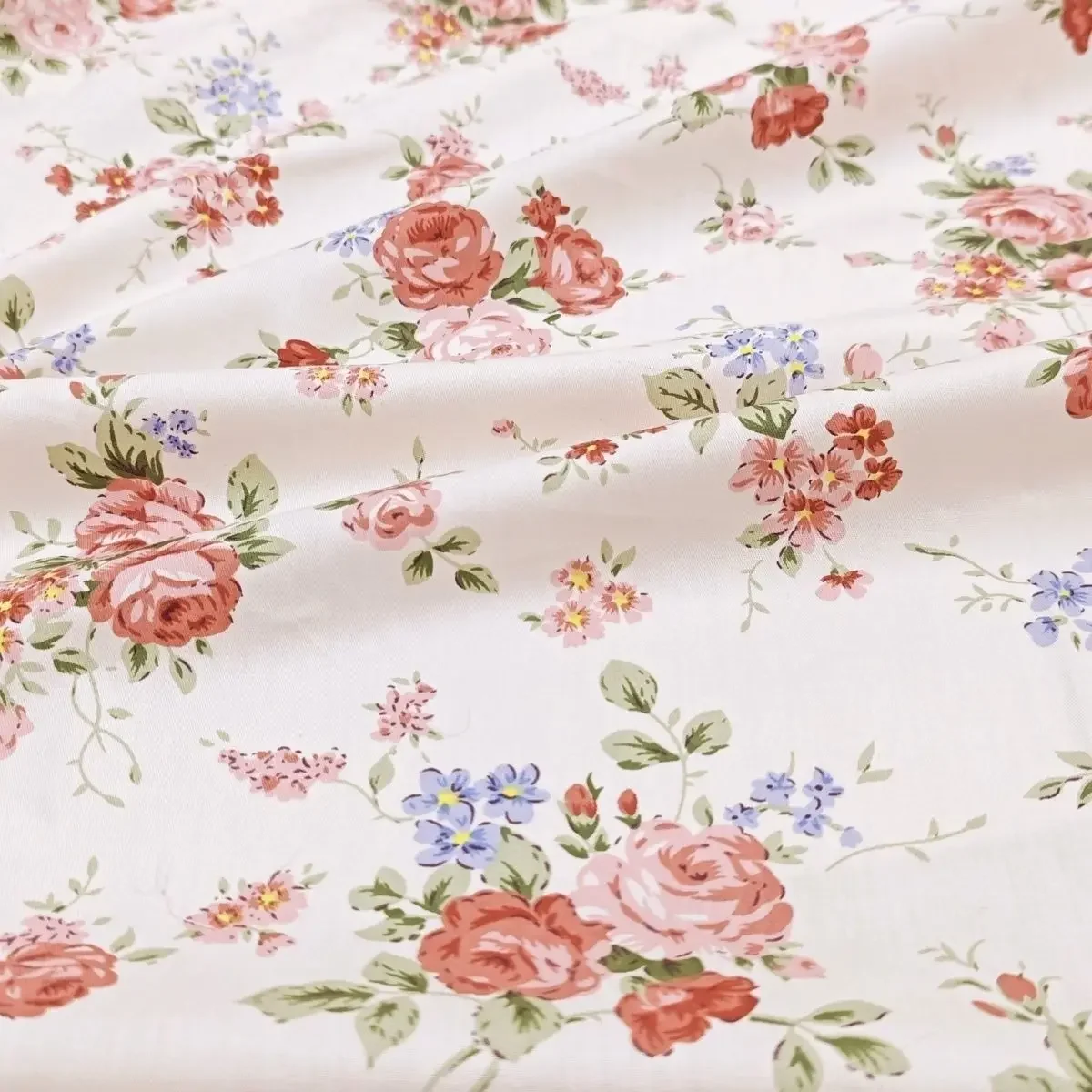 100% Cotton Plain Weave Floral Check Fabric For Country-style Bedding Clothing Skirts Bed Sheets Handmade DIY Projects