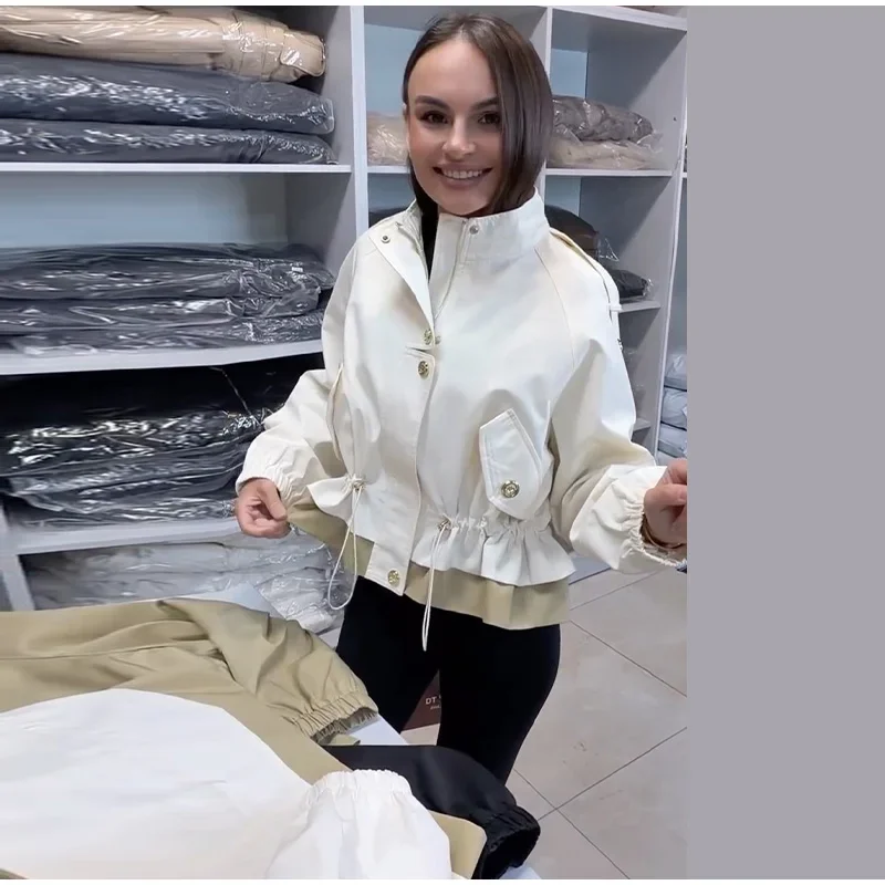 Damen-Oversize-Mäntel mit Kordelzug in der Taille, Stehkragen, Epauletten, Langen Ärmeln, Knopfleiste, Lose Jacken, Schicke Neue Oberbekleidung für Damen – Detail 23