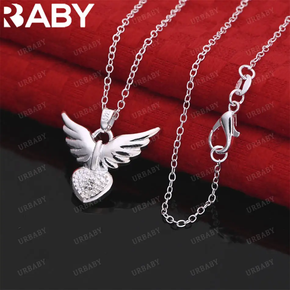 URBABY 40-75 سنتيمتر 925 فضة الزركون أجنحة القلب قلادة قلادة للنساء هدية للذكرى السنوية شعبية البرية موضة رومانسية