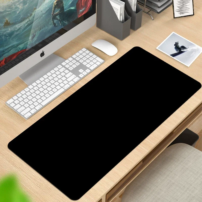 Minimalist Pure Black Extra Large Rubber Mouse Pad Thick Smooth Gaming Keyboard Desk Mat for Office Study Dorm Student Home