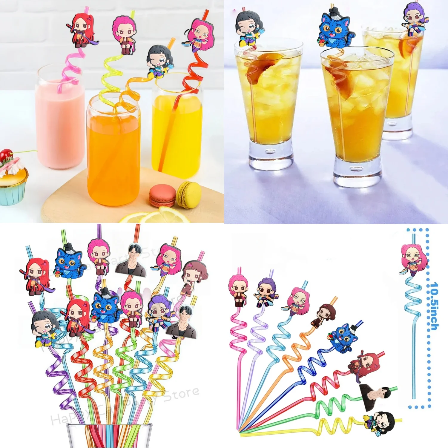 

k pop Demon Hunters Straws Birthday Decorations Demon Hunters Reusable Drinking Straw Baby Shower Kids Party Favors Supplies