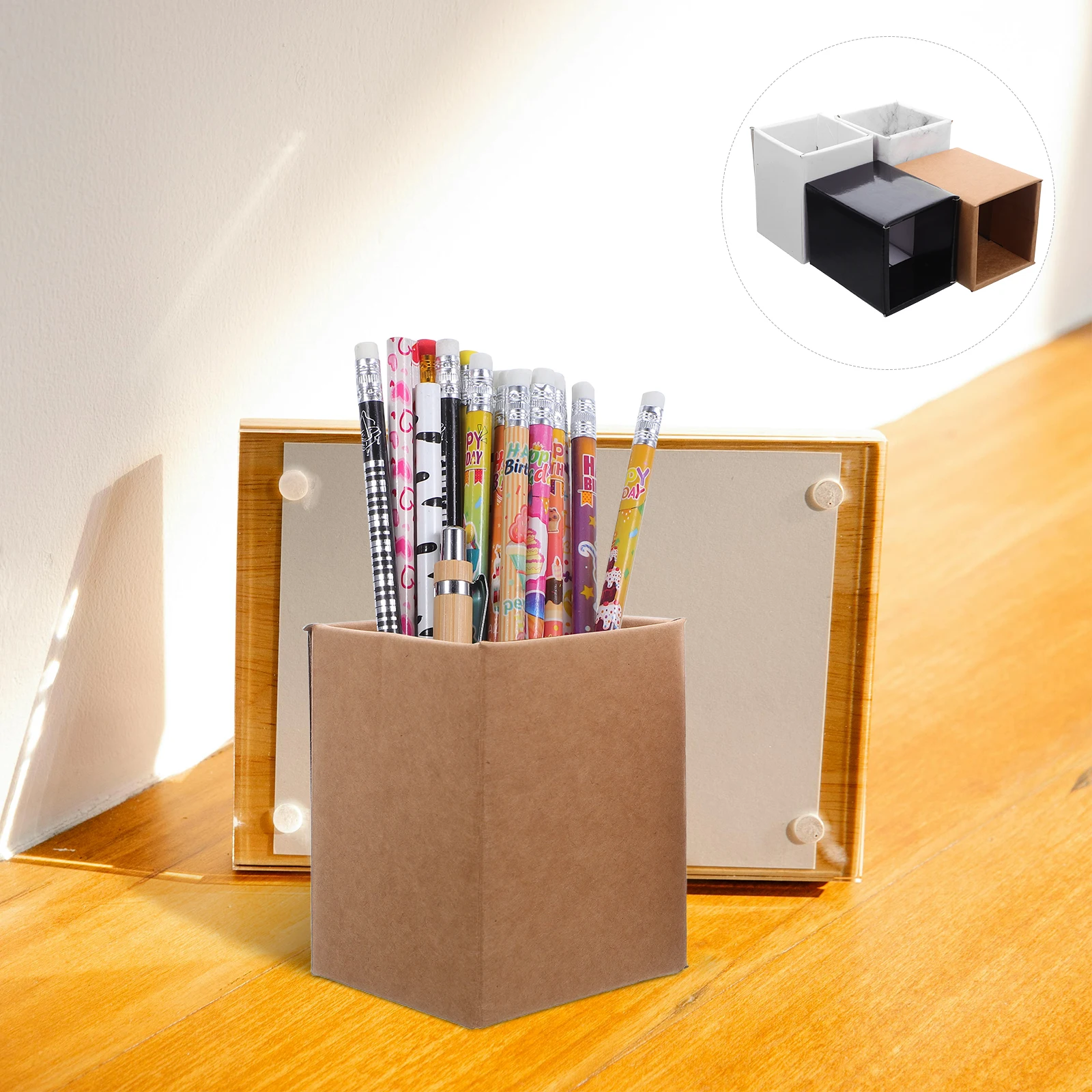 

8pcs Square Pencil Vintage Paper Cup Desktop Stationery Organizer Box Office School Desk Accessories Storage Container
