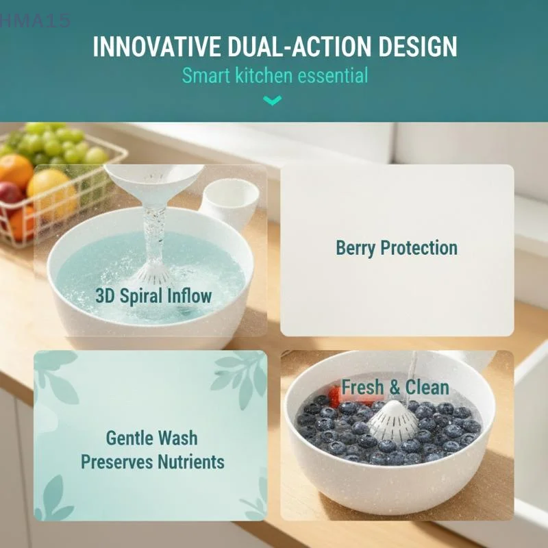 【YA】1PC Swirling Berry Washing Bowl Self-Spinning Fruit Vegetable Washer Drainable for Home Kitchen Accessory