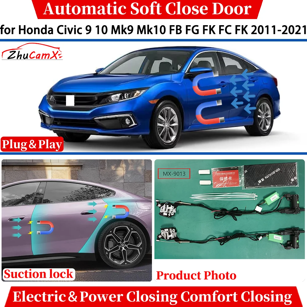 for Honda Civic 9 10 Mk9 Mk10 FB FG FK FC FK 2011-2021 Automatic Soft Close Door Electric Power Comfort Closing Suction lock