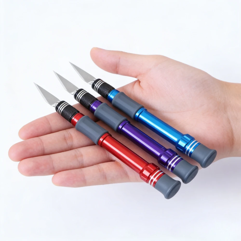 Mini-Bastelmesser mit Aluminiumlegierungsgriff, weichem Griff und 4 Ersatzklingen - Hobby-Schnitzmesser für Modellbau und Detailarbeiten