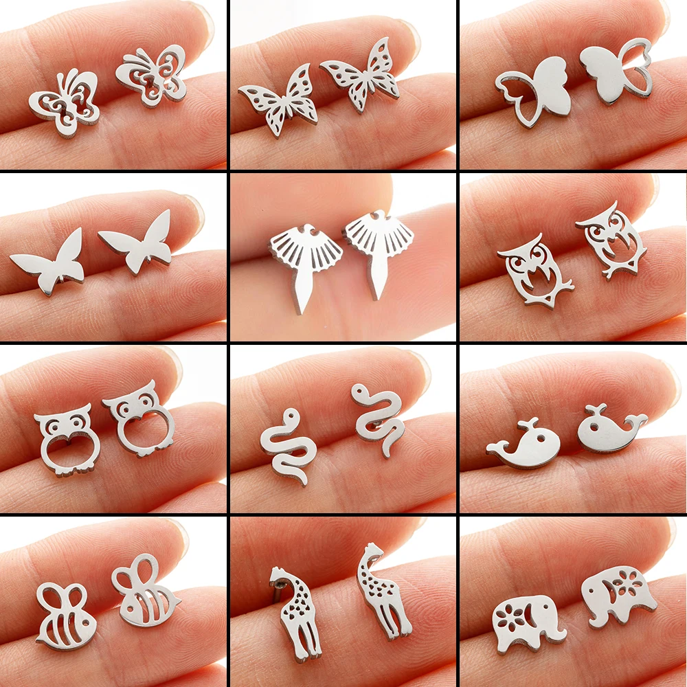 5Pair/Lot Mini Delicate Butterfly Stud Earrings For Women Animal Bee Stainless Steel Ear Piercing Earring Jewelry Party Gifts