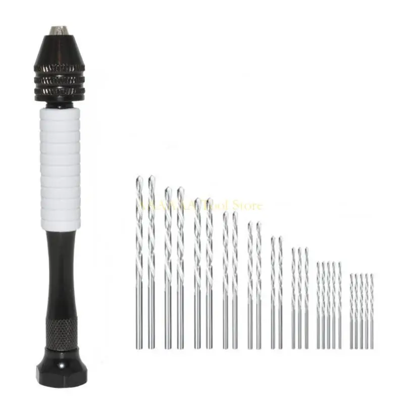 A2BE Aluminum Alloy Hand Twist Drill Mini Hand Drill Set for Making Keychain Model Sculpture Slip Resistant Effortless