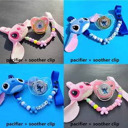 [2Pcs] Disney Plush Pink Stitch Doll Kawaii Toy New Soothe Pacifiers for Babies Personalized Bead Pacifier Clip Gifts Hot Sale