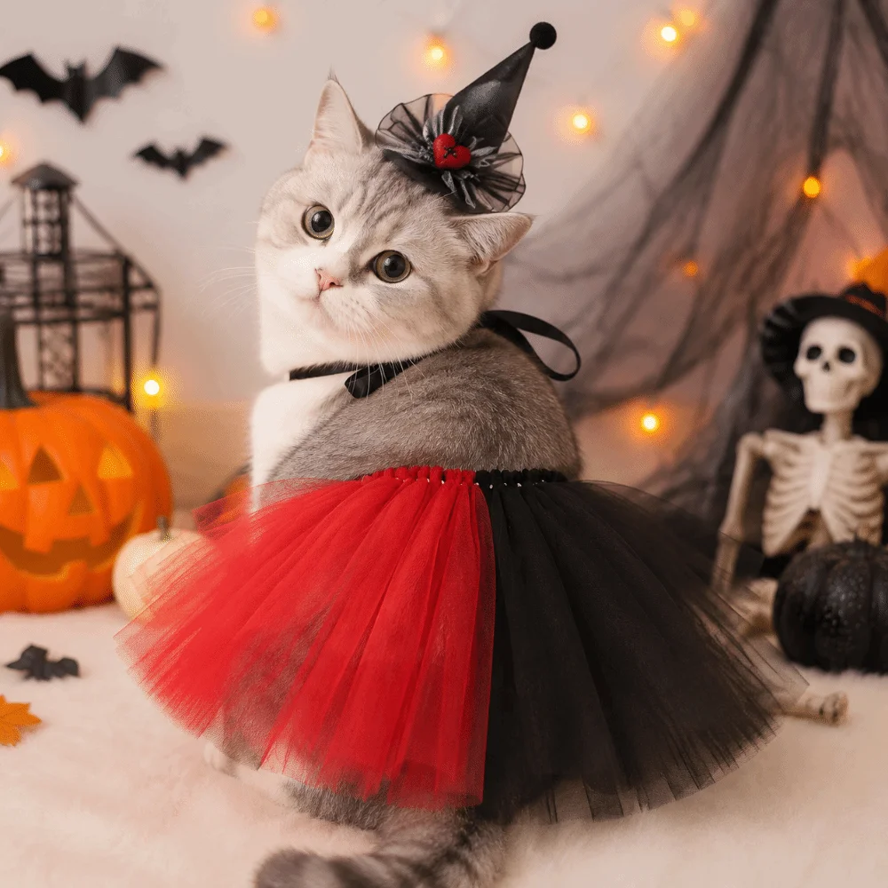Creative Pet Halloween Costume Wizard Theme Role Playing Cat Cosplay Costume Adjustable Tie Closure Dog Fluffy Skirt