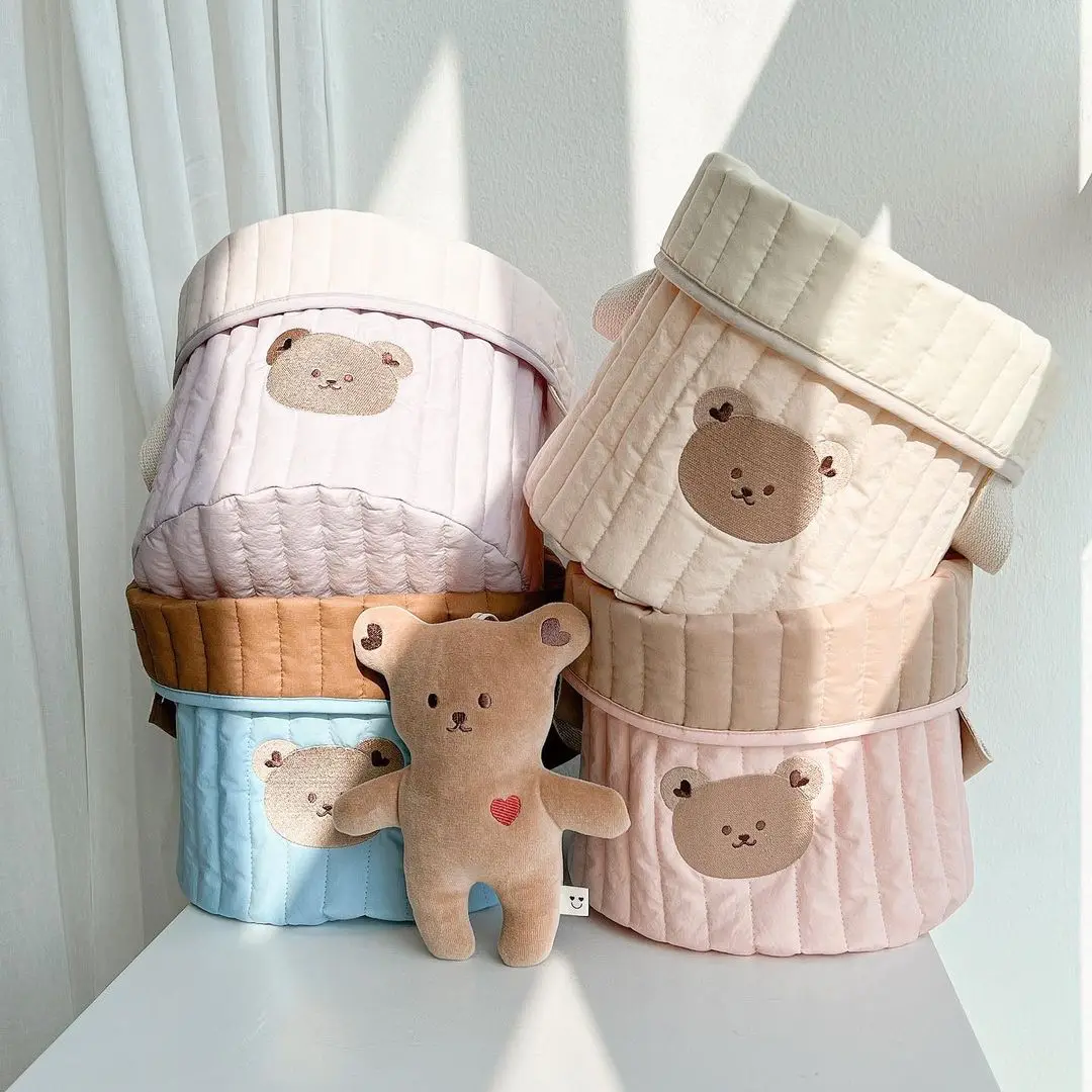 INS Baby Bags Cute Bear Embroidery Diaper Bag Caddy Nappy Cart Storage Mummy Maternity Bag for Newborn Diapers Toys Organizers