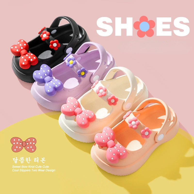 New 2024 Summer Girls Slippers EVA Soft Non-slip Platform Kids Clogs Shoes Children Hollow Out Cartoon DIY Design Beach Slippers