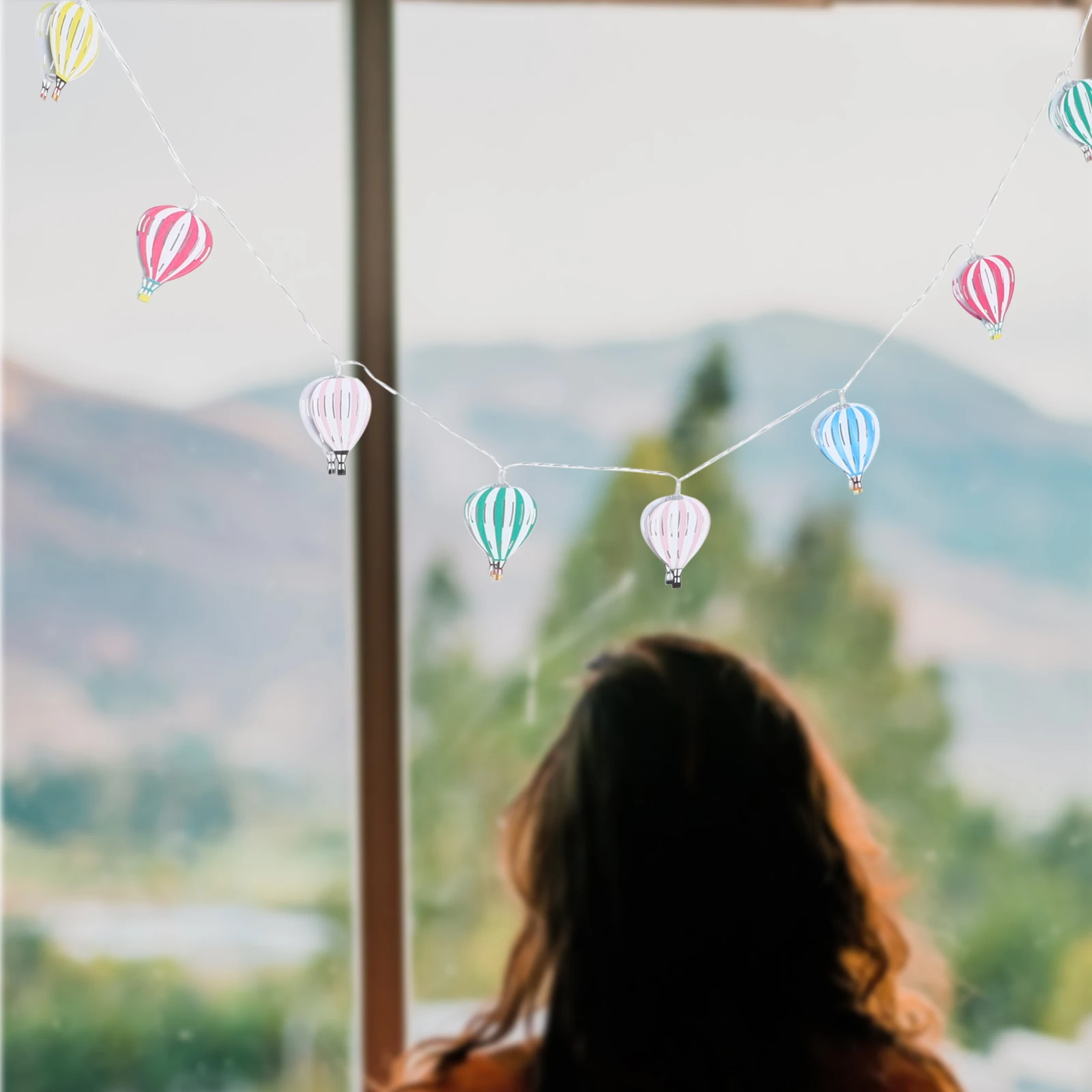 

Hot Air Balloon String Lights Unique Iron LED Decor Camping Balcony Bedroom Nursery Halloween Party DIY Christmas