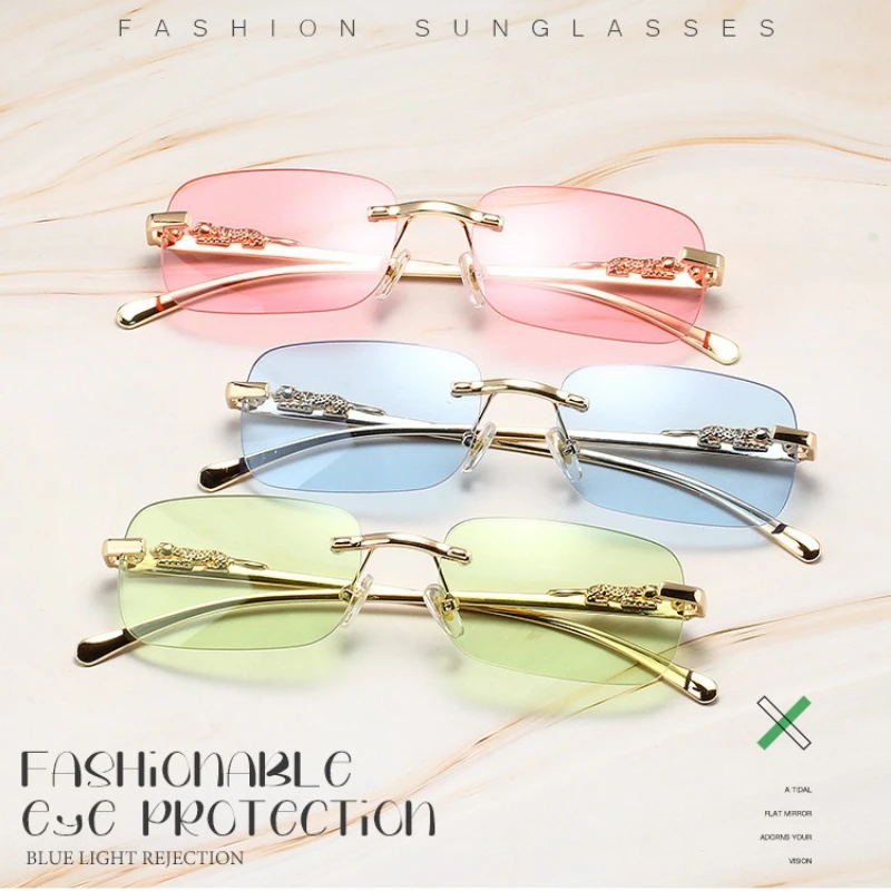 

YJANG Cycling Rimless Sunglasses Fashion Square Metal Glasses for Men Women Designer Man's Brand Sun Glasses Shades for Outdoor