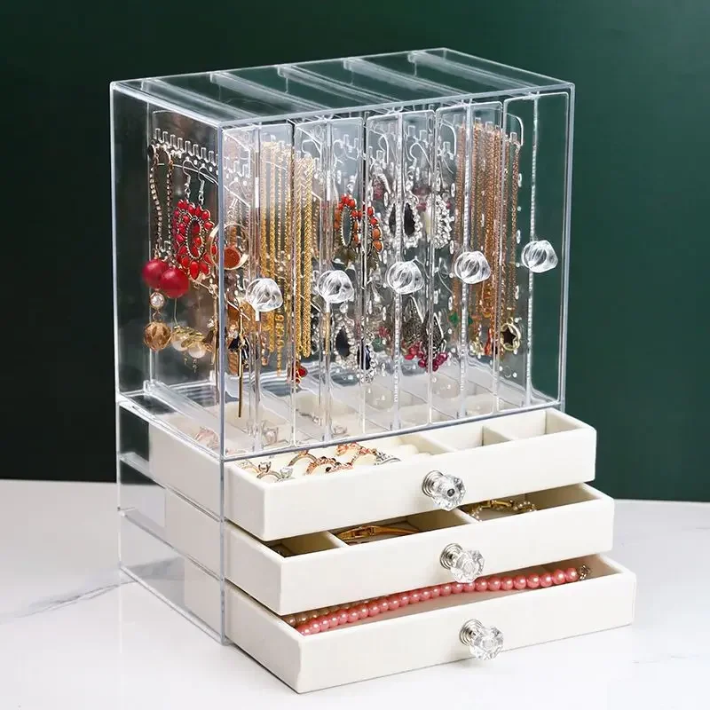 Plastic Jewelry Box Organizer for Women Necklace Bracelet Jewelry Boxes Storage Drawer Ring Earrings Transparent Display Stand