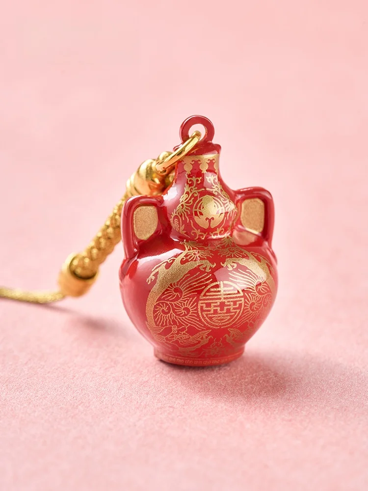 Traditional Chinese Style Museum Lucky Wealth Attracting Water Sound Bell Ornament Creative Decorative Gift Red Color Metal C...