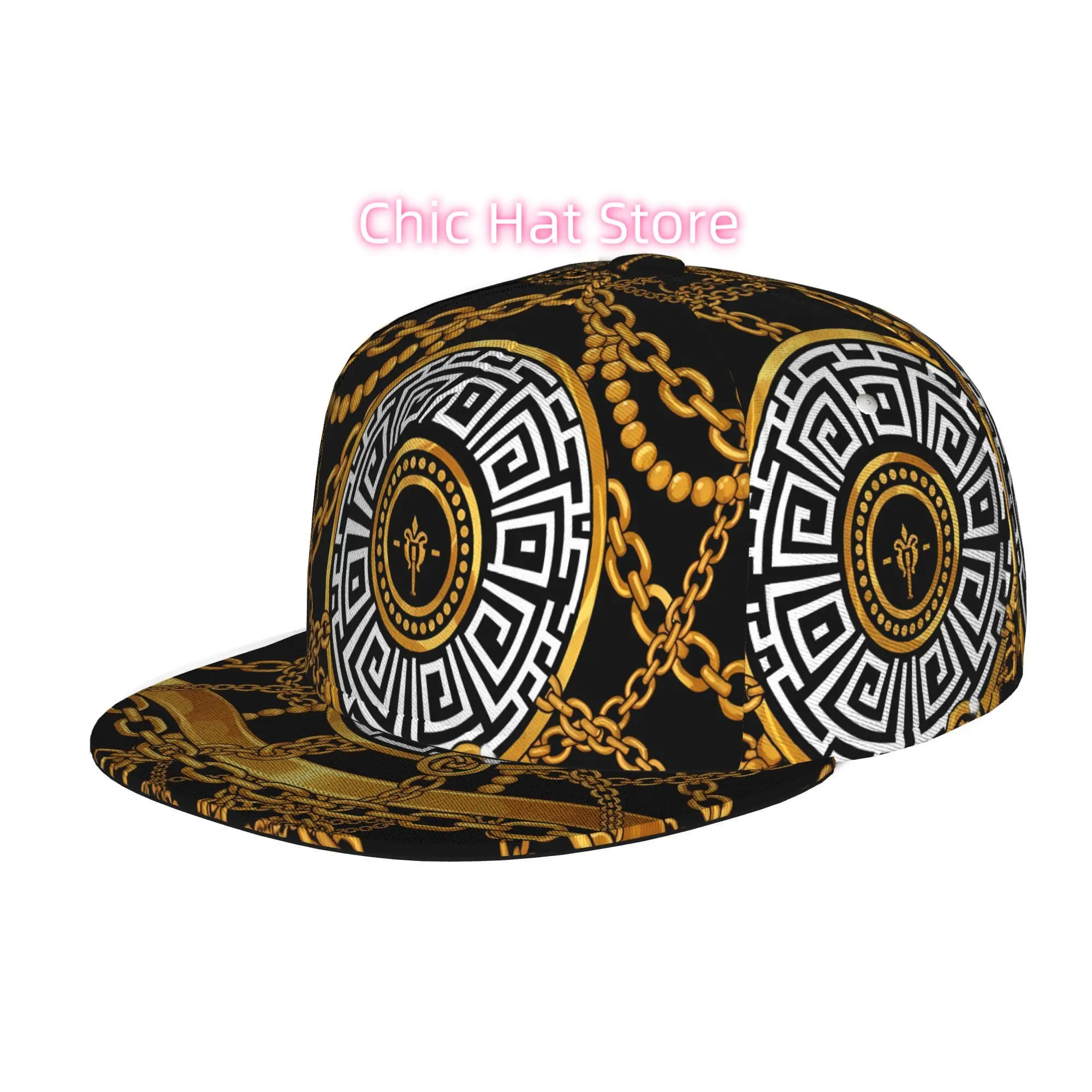 Golden Chains Leopard Print Pattern, Men Women Unisex Flat Brim Baseball Cap, Hip Hop Streetwear Snapback Trucker Hat for Skateb