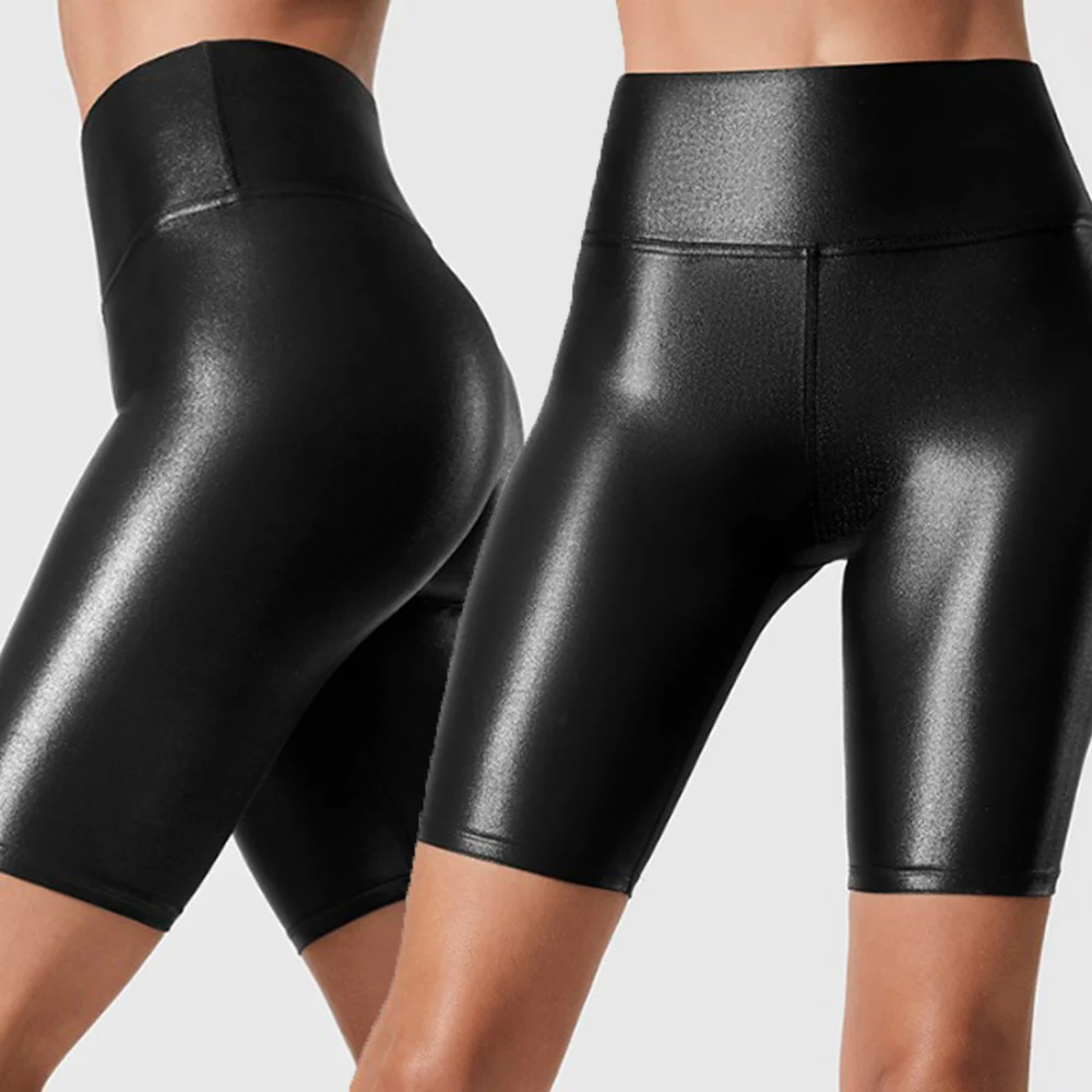 Faux Leather Hot Pants Shorts Ladies Slim fit Sports Stretch Wet Look Womens Yoga Casual Clubwear Gym High Waist