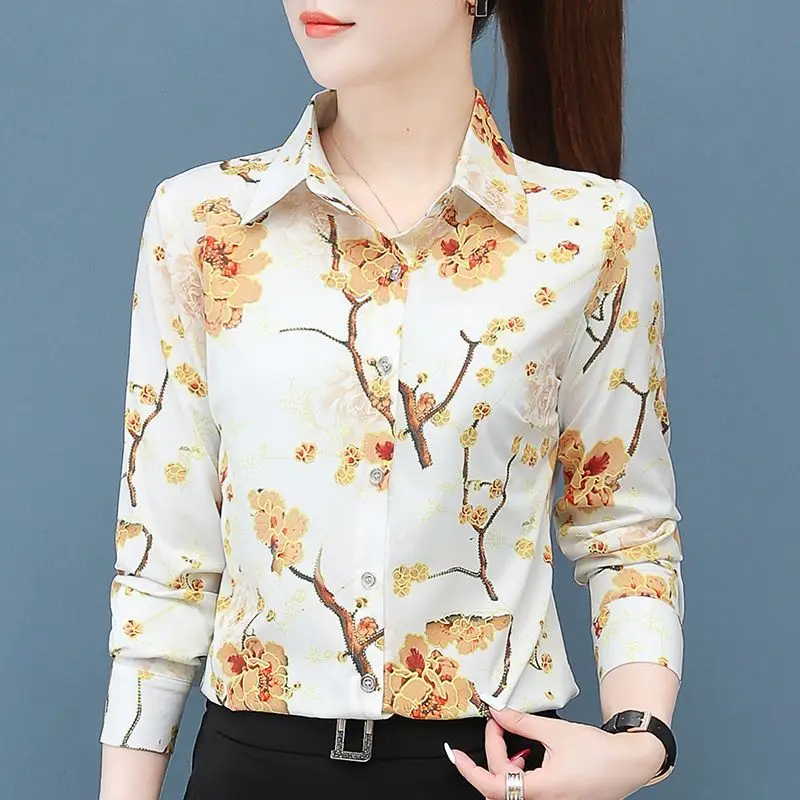 Vintage Printed Button Spliced All-match Floral Shirt Women\'s Clothing 2023 Spring New Oversized Korean Tops Office Lady Blouse