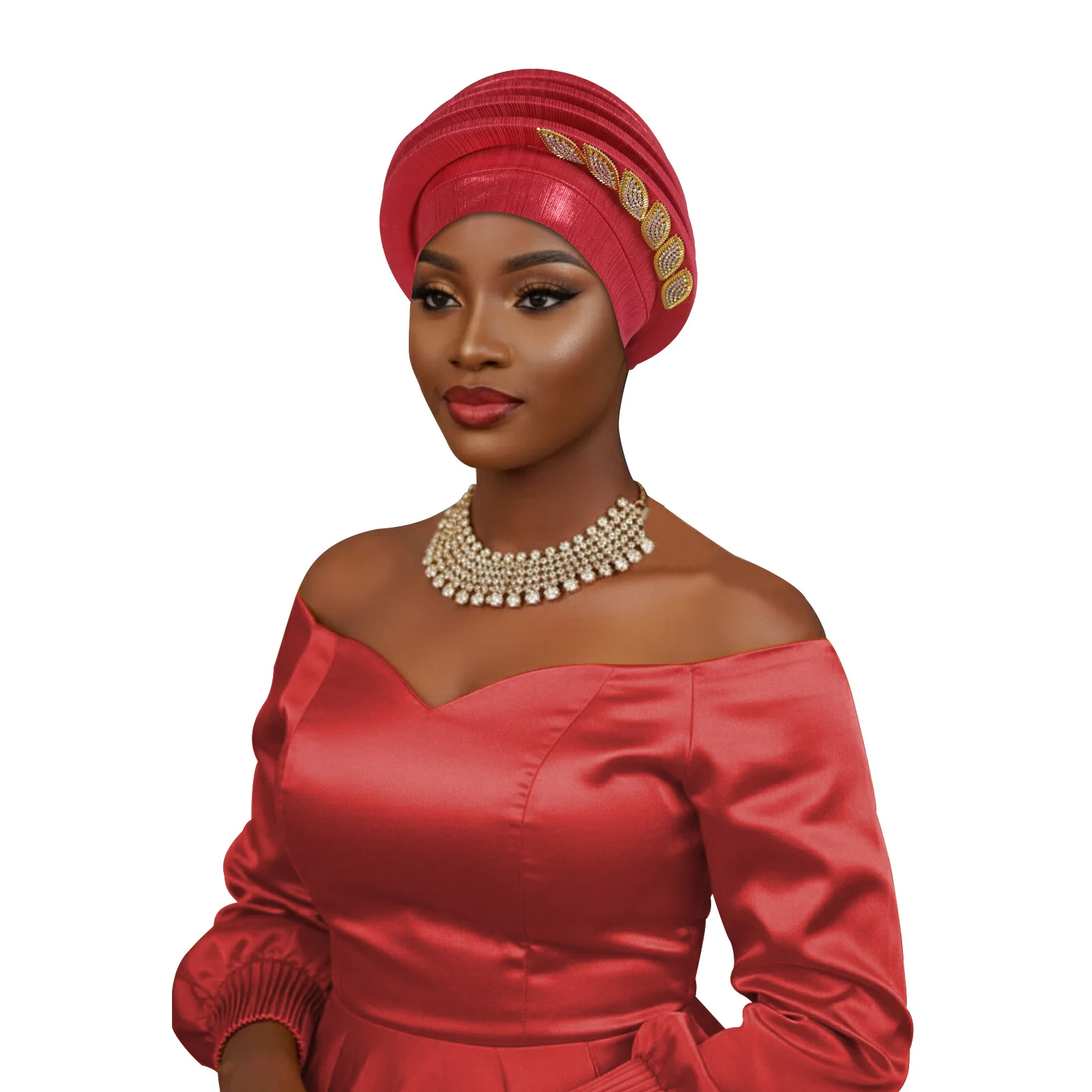 

New Diamond Spiral Beret Turban Cap African Headtie Nigerian Wedding Gele Female Head Wrap Party Headgear Hijab Hat Already Made