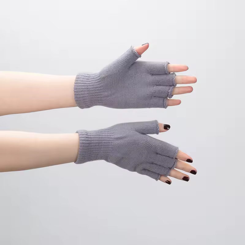 1pair Black Short Half Finger Fingerless Knit Wrist Glove Winter Warm Stretch Work Gloves for Women and Men Cycling Accessories - Image 9