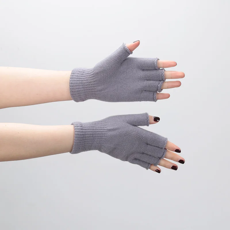 1pair Black Short Half Finger Fingerless Knit Wrist Glove Winter Warm Stretch Work Gloves for Women and Men Cycling Accessories, image 9