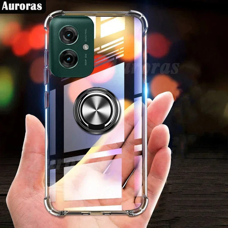 For Moto G55 G35 Case Adsorbable Ring Transparent Airbag Silicone Shell For Moto G15 Power E15 G05 G01 G35 G55 Moto Cover Fundas