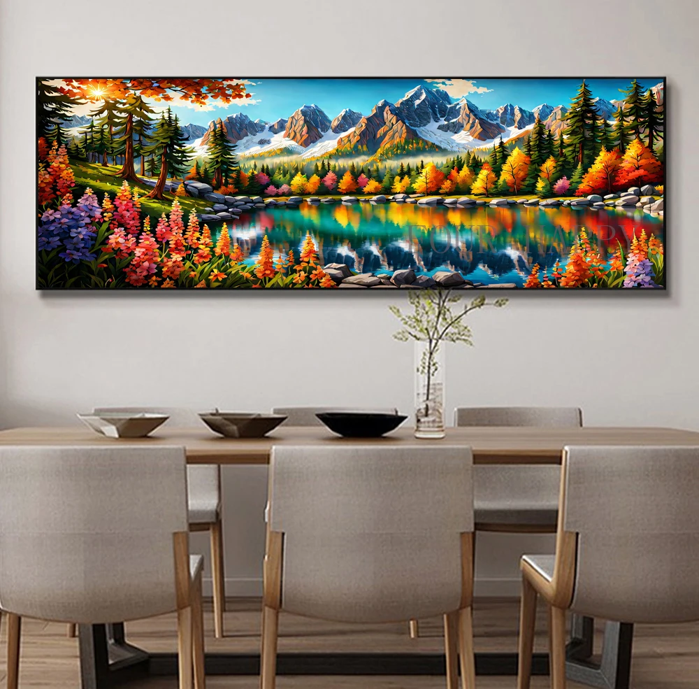 5D fai da te grande pittura diamante croce, paesaggio arte della parete, trapano rotondo completo, decorazioni per la casa, fiume di montagna,