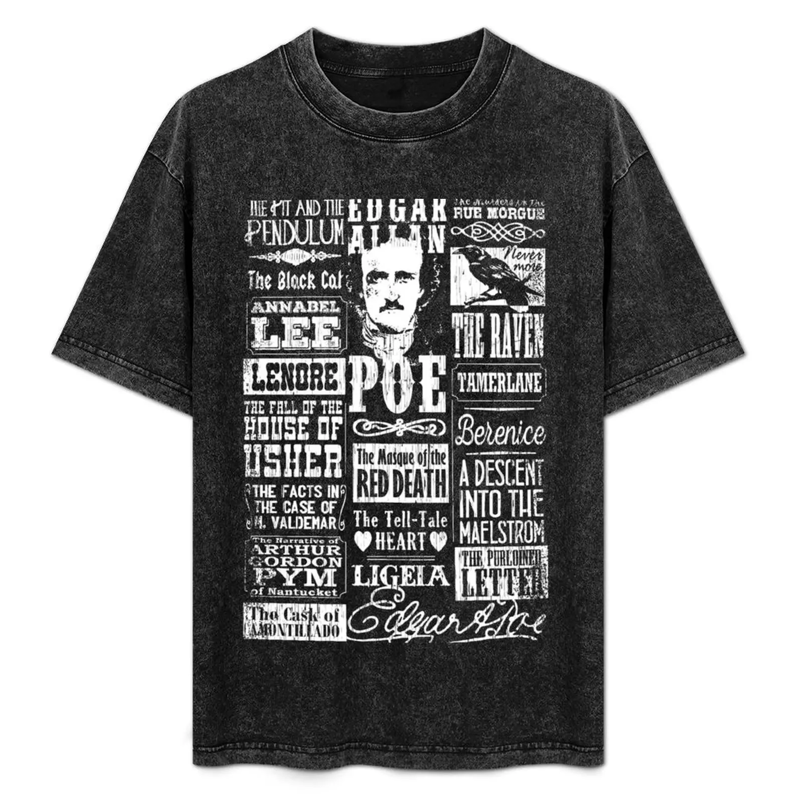 

Edgar Allan Poe Montage Stories Titles Poems Quotes T-Shirt Fashion Print Casual Short Sleeve