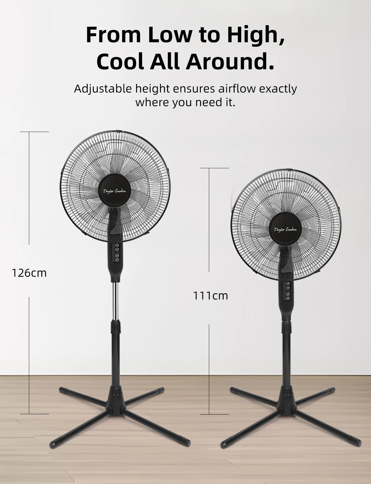 مروحة أرضية قائمة 7 شفرات ارتفاع قابل للتعديل مع مؤقت + جهاز تحكم عن بعد