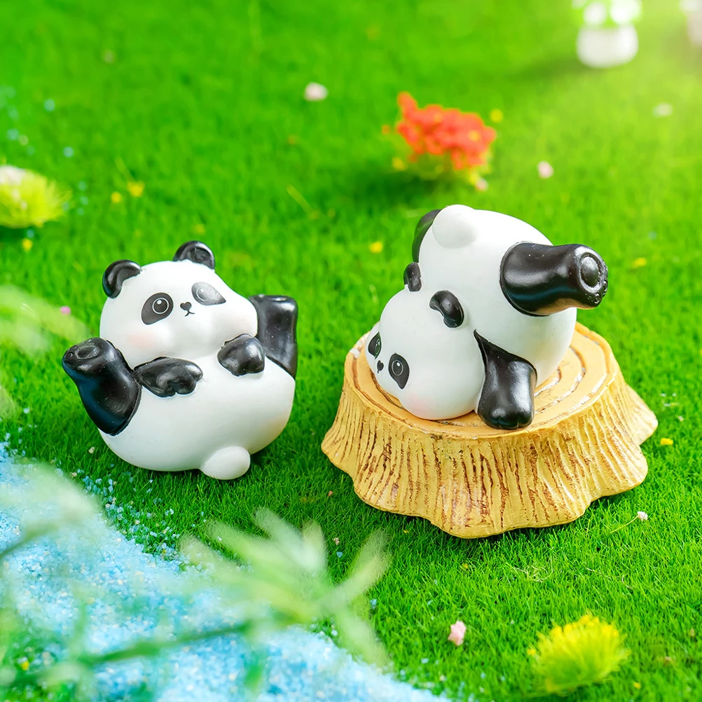 

4pcs Micro Landscape Ornament Figurine Resin Panda Miniatures Cute Animal Decorations for Office Study Living Room Garden