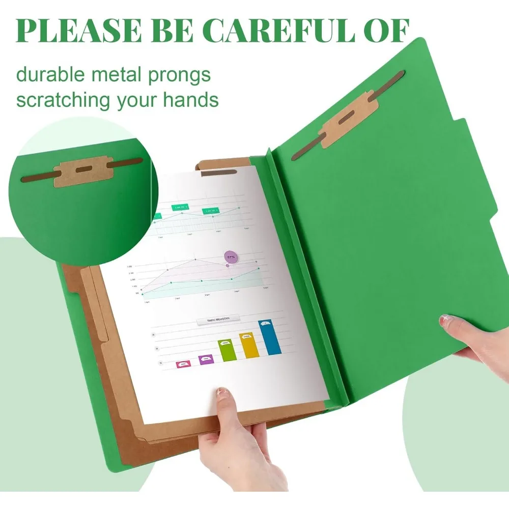 Pastas de prensa de tamanho legal com 2 fixadores, 2 expansões, aba de corte 1/3, verde, pacote de 25