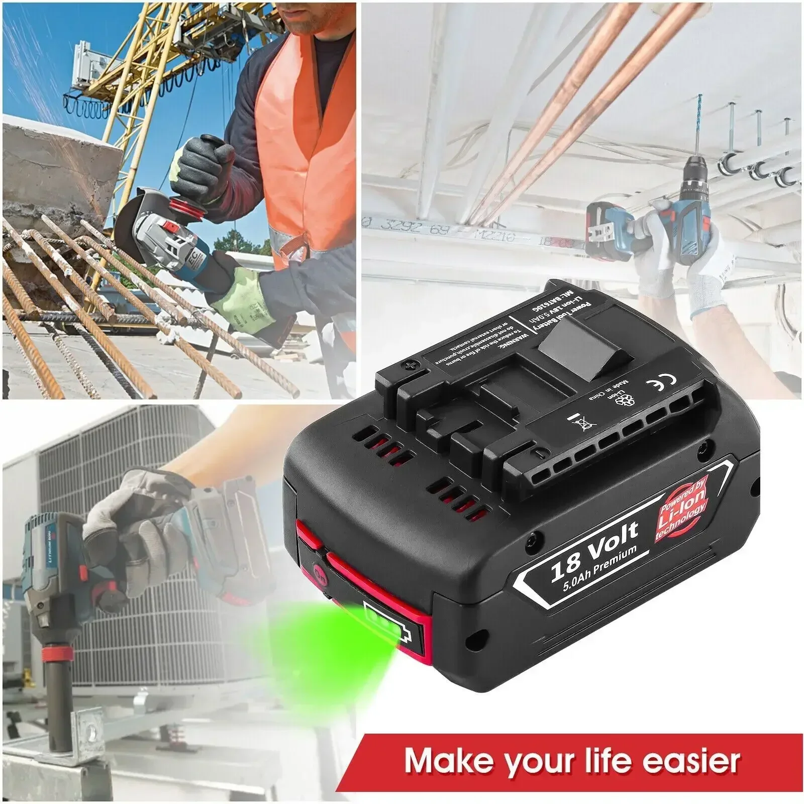 보쉬 전문가용 교체 배터리, 18V 10000mAh, Draadloze 도구, Bat609 Bat618 Gba18v80 21700 셀