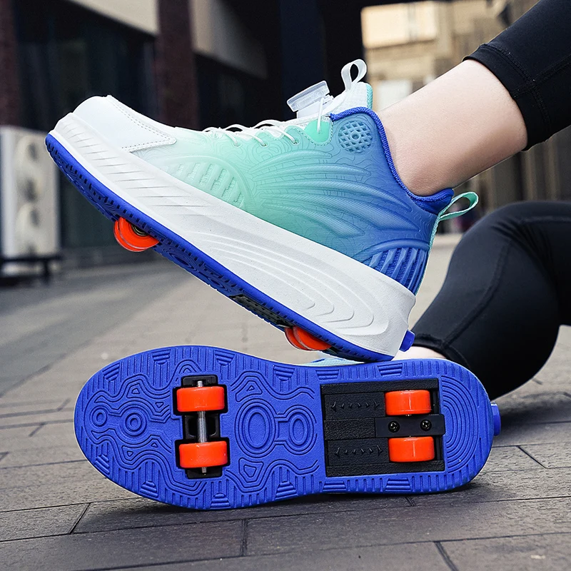 Boys Girls Roller Shoes Casual Fashion With 4 Wheels Flashing Youth Deformation LED Lights Semi Professional Parkour Skate Shoes view 3