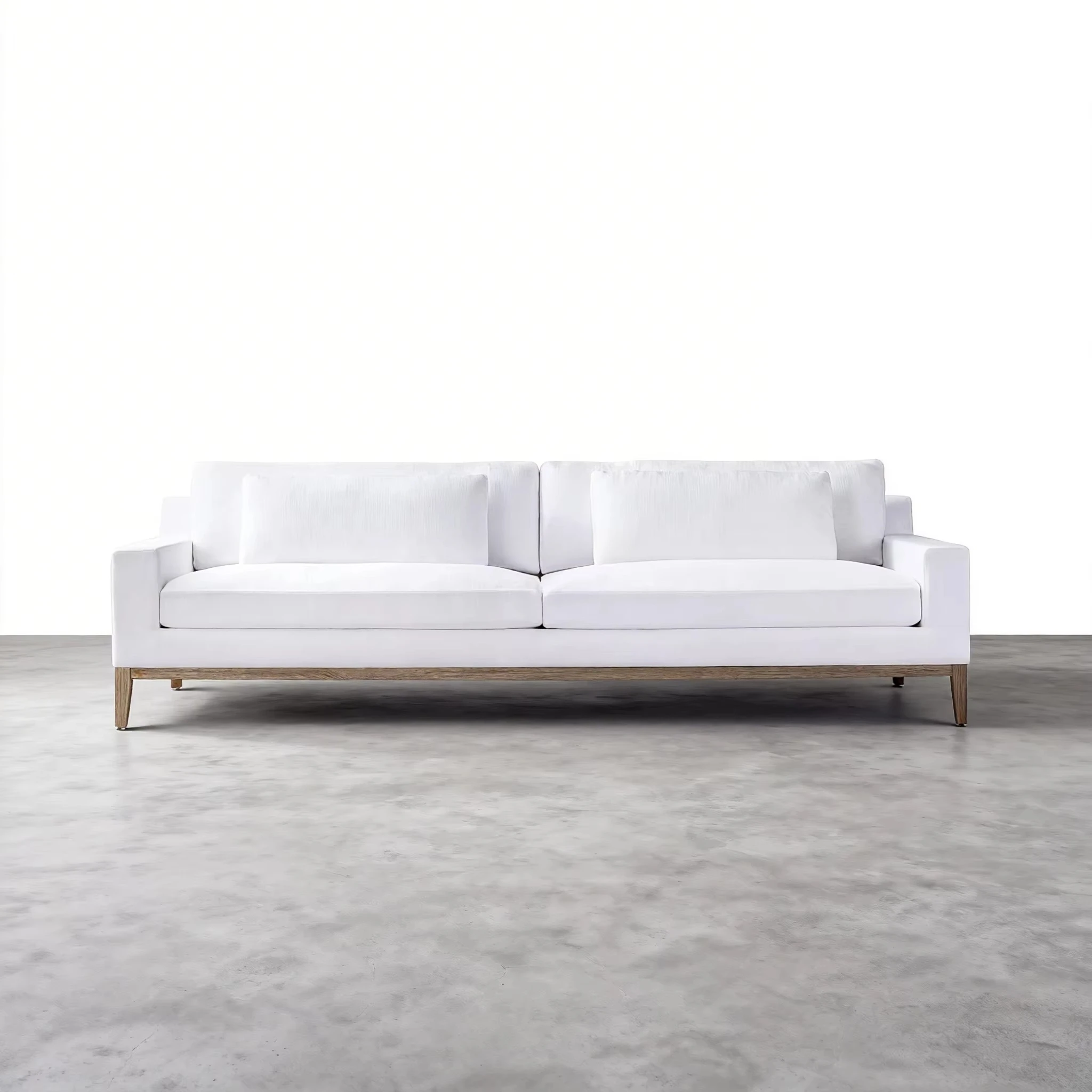 Contemporary Linen Fabric 3-Seater Sofa Arm 2-Cushion Set with Oak Base Sponge Filled Living Room Furniture
