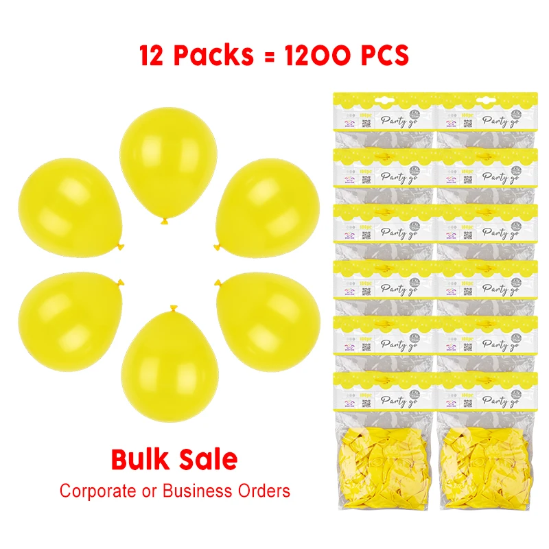 1200 Pieces-10'' Bright Yellow Matte Latex Balloons 100pcs/Pack 12 Packs (1200pcs Total)