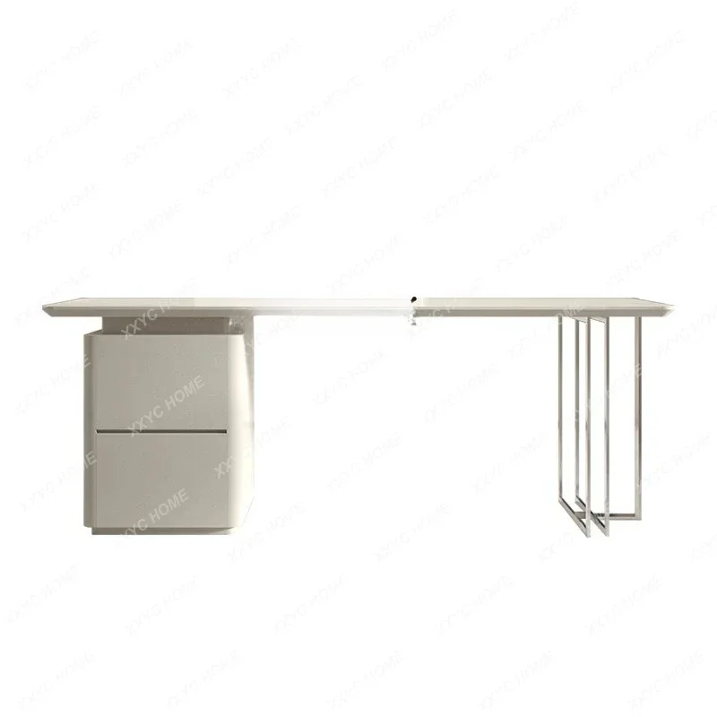 

Современный письменный стол в стиле лёгкой роскоши с ящиками, для небольшой квартиры, простой, дизайнерский, для работы за компьютером.