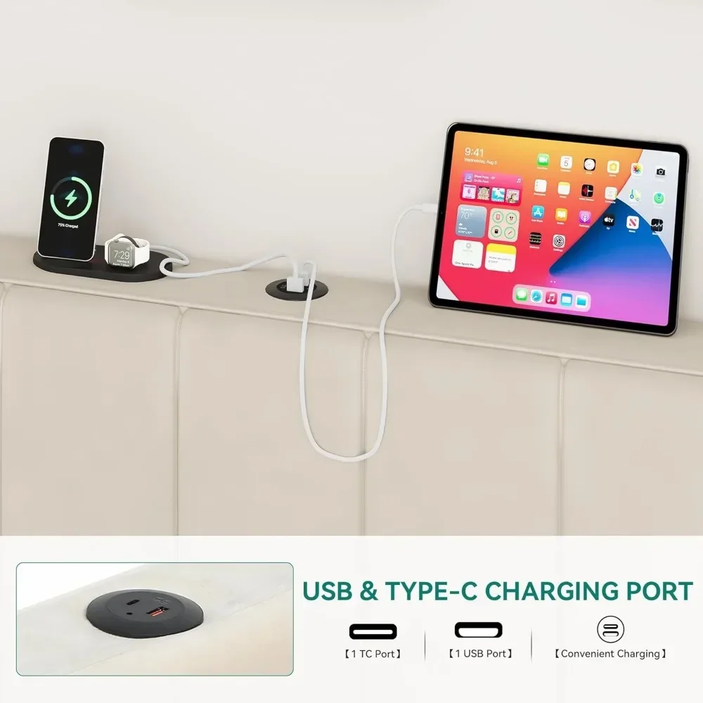 King Size Bed Frame with Type-C & USB Charging Port, 49.21 "Tall Headboard, Hydraulic Storage, Lift Up Storage Bed Frame image 4