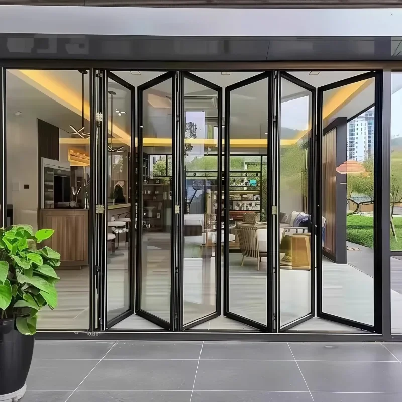 Heavy duty folding, push-pull, shop car beauty shop, garage aluminum-magnesium alloy glass door