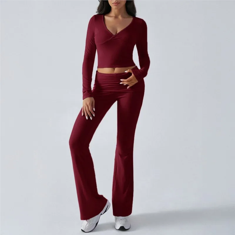 

Slim Fit Knit Long Sweater Pants Two Piece Set Faionable Workwear for Young Women Long Sve Pantsuit Spring Collection
